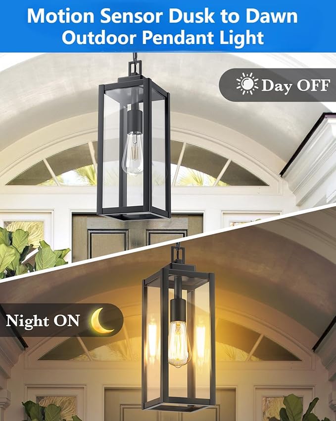 MYHXQ 15'' Large Motion Sensor Outdoor Pendant Lights, Dusk to Dawn Modern