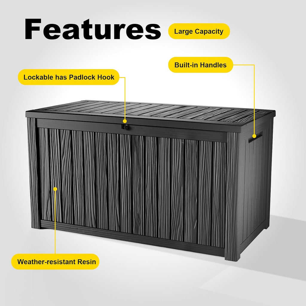 rojik 200 gallon deck box outdoor, waterproof outdoor showing dimensions