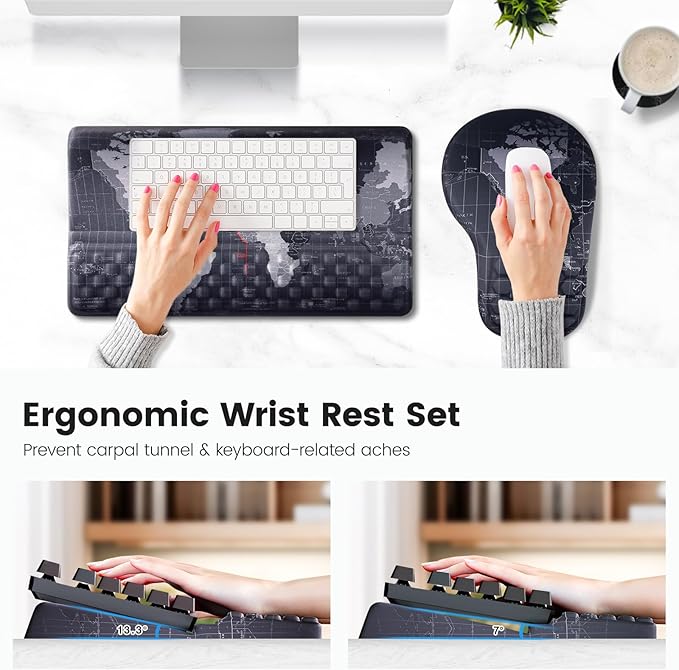 Ospelelf Ergonomic Mouse Pad and Keyboard Stand Wrist Rest Set, Memory Foam