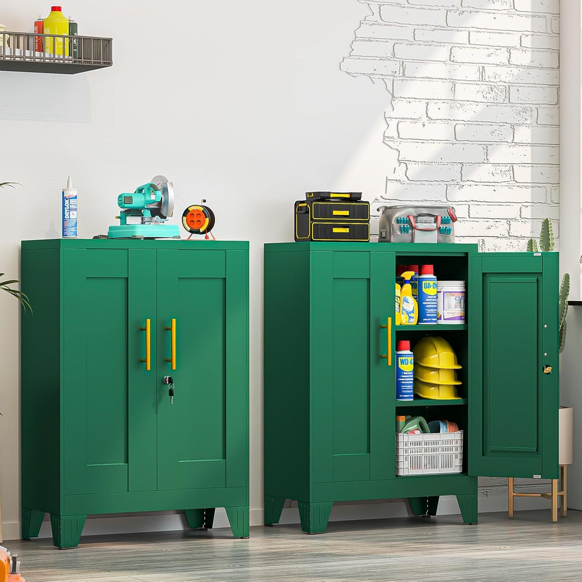 Small Locking Cabinet, Metal Storage Cabinet with Doors and 2 Shelves