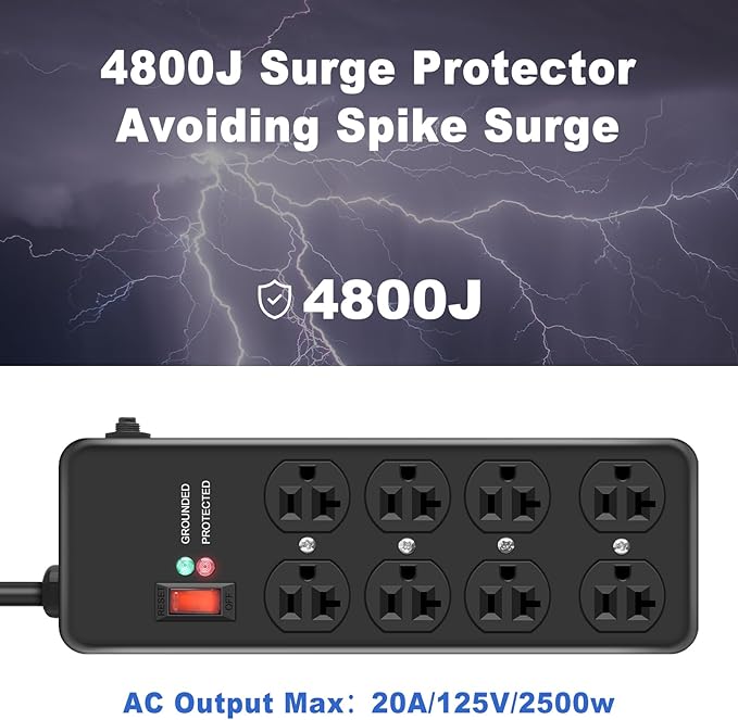 Heavy Duty Surge Protector 20Amp, Metal Power Strip
