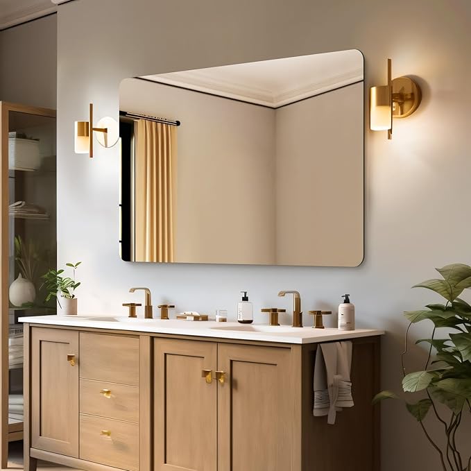 Mirrorons 40 x 30 Bathroom Mirror, Rounded Corner Frameless Mirror, Modern