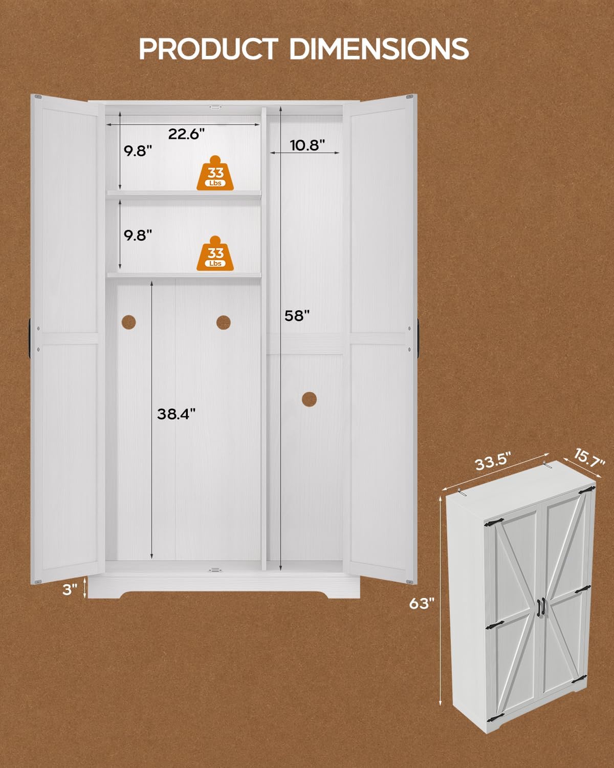 wooden storage cabinet 63" h tall broom closet shown in use