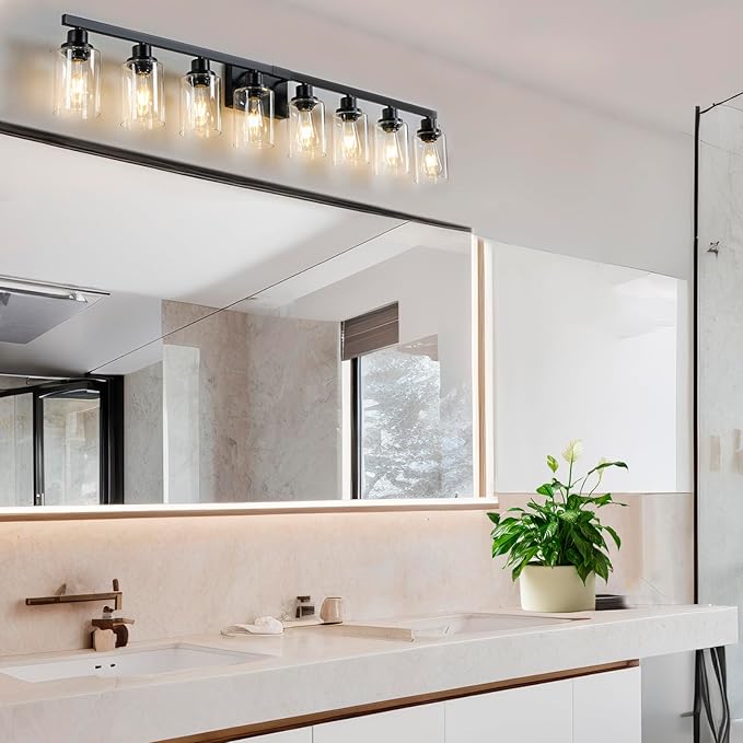 DIKAIDA 8 Light Bathroom Vanity Lights Over Mirror, 52inch Black Vanity Lights