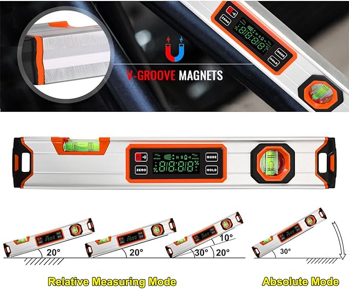 eOUTIL 15.7-Inch Digital Torpedo Level & Angle Finder – IP54 Waterproof
