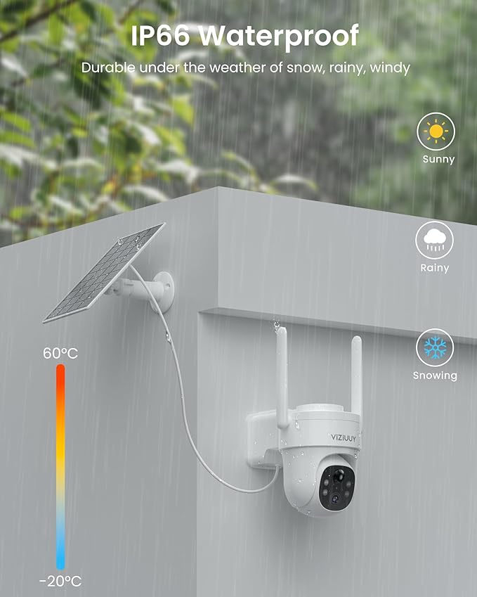 VIZIUUY Solar Security Cameras Wireless Outdoor, 3MP Pan Tilt 360°WiFi Camera
