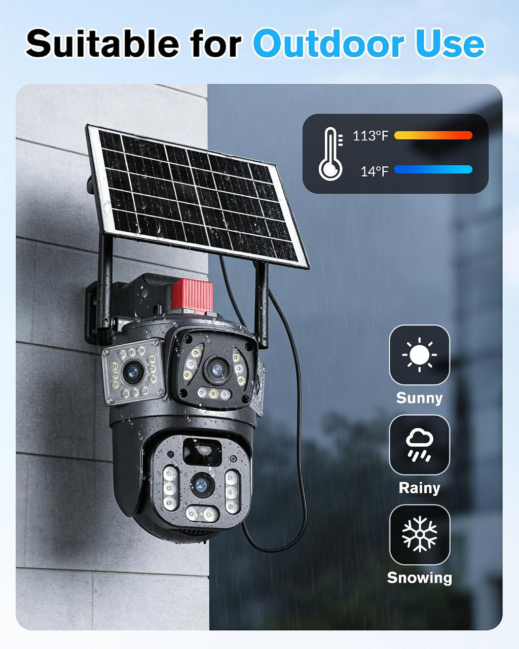 KEPEAK Solar Security Camera Outdoor Wireless, Dual Lens PTZ WiFi Camera 2.4G, IP66 Outdoor Camera with Three-View Display, Color Night Vision, Human Detection