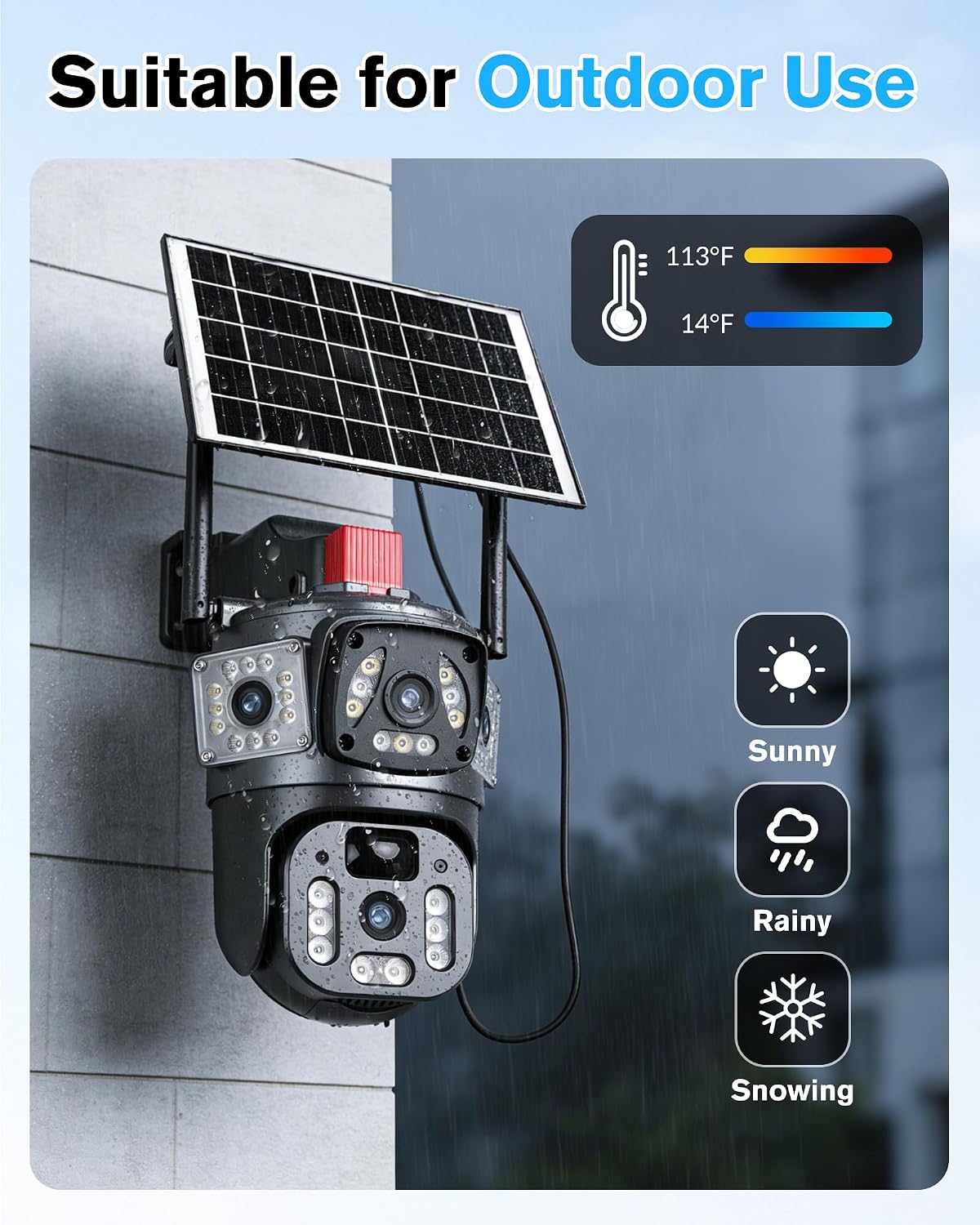 KEPEAK Solar Security Camera Outdoor Wireless, Dual Lens PTZ WiFi Camera 2.4G, IP66 Outdoor Camera with Three-View Display, Color Night Vision, Human Detection