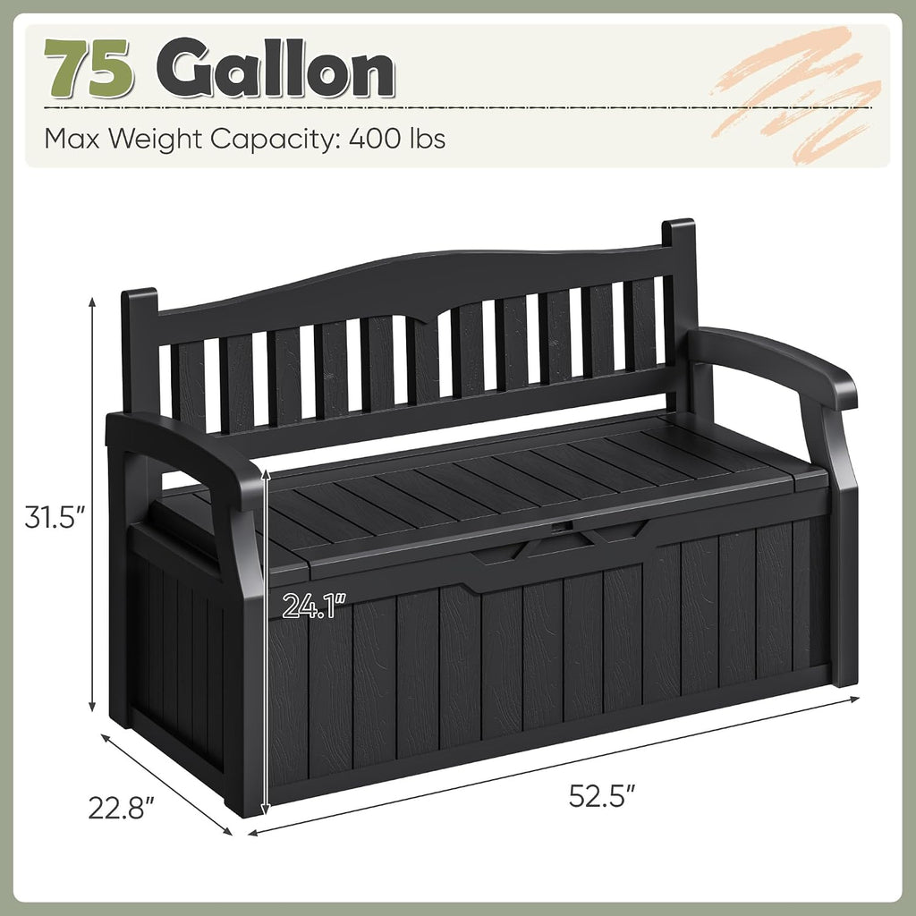 homall 75 gallon outdoor storage benches lockable deck, close-up detail