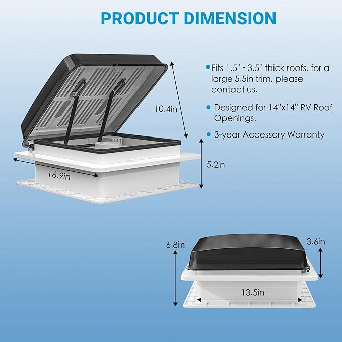 2012 Air Max 14" Vent RV Roof Vent Reversible Exhuast Fan, Ultra Low Sound RV