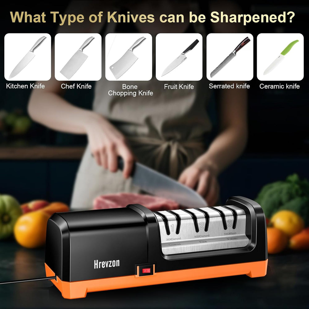 Electric Knife Sharpener 100% Diamond Abrasives, 3 Stages Knife Sharpener