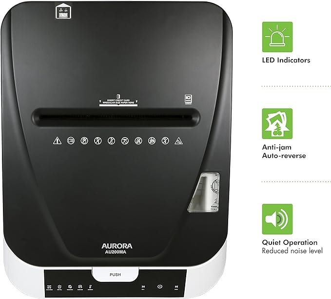 Aurora Commercial Grade 200-Sheet Auto Feed High Security Micro-Cut Paper