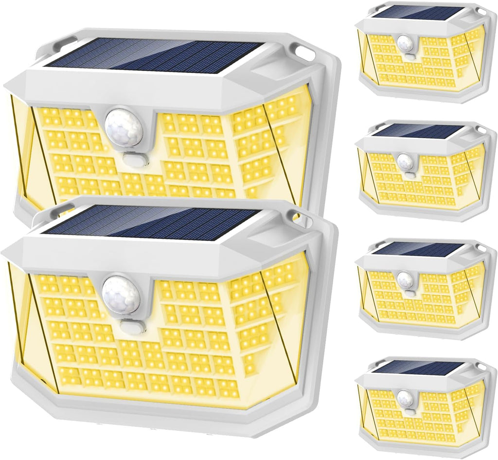 LANSOW Solar Motion Light Outdoor 6 Pack, 188 LED/3 Modes, Warm White Light