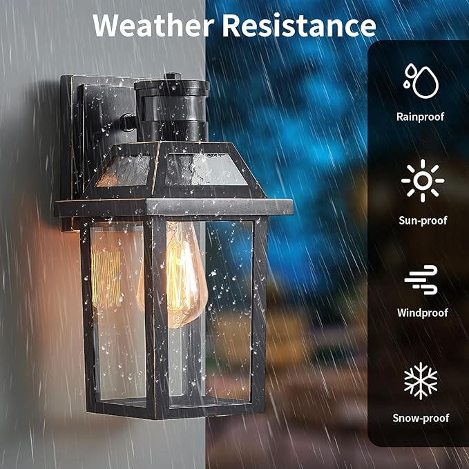 Yisuro Motion Sensor Outdoor Wall Lights, Porch Light Outdoor 3 Lighting Modes (2 Pack)