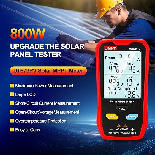 UNI-T UT673PV Solar Panel Tester, Solar MPPT Meter, 800W Photovoltaic Module