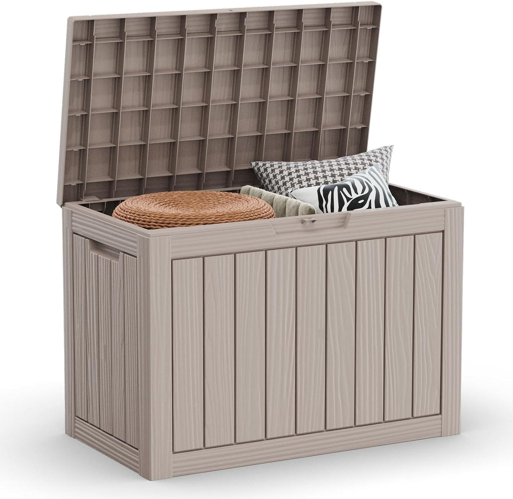 EasyUp 50 Gallon Deck Box Small Deck Box for Indoor and Outdoor,Waterproof Storage Boxs for Patio Furniture,Garden Tools,Cushions, Lockable and UV Resistant,Easy to Install(Grey)