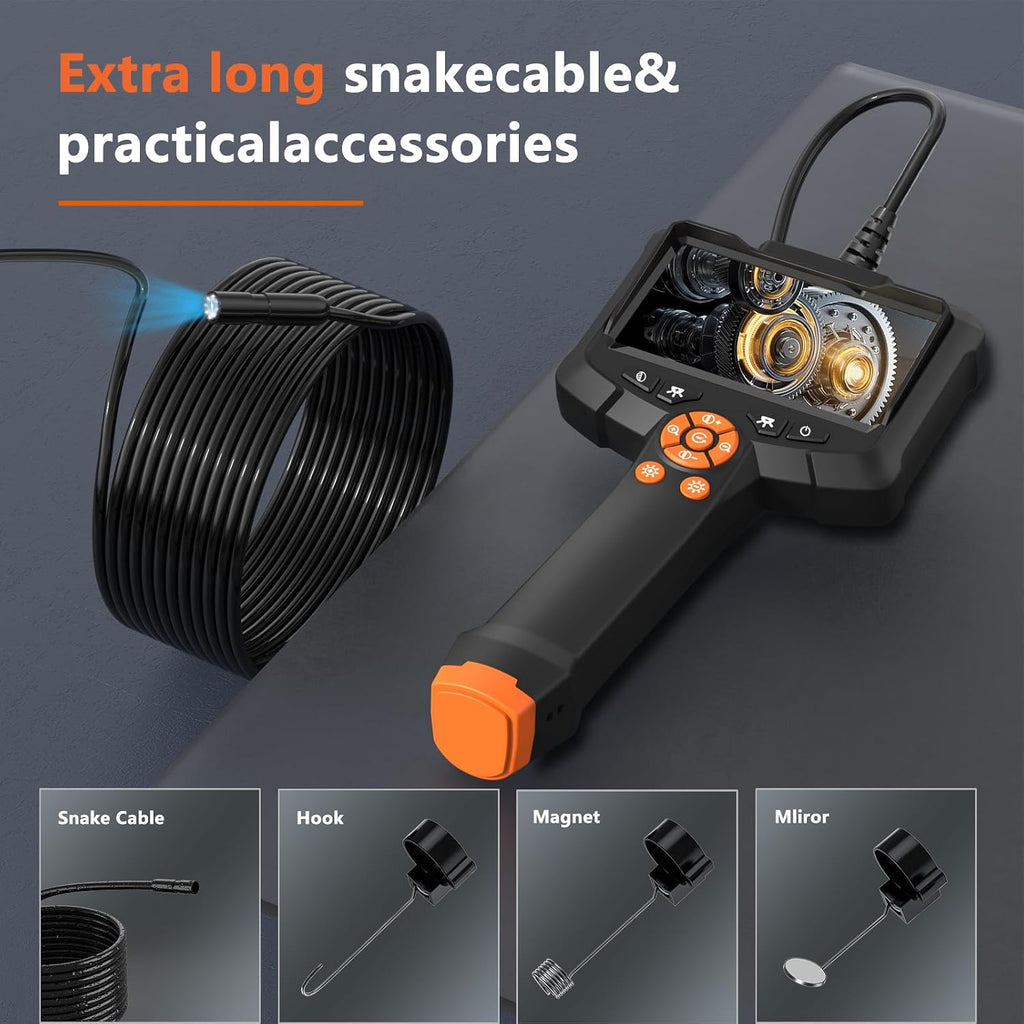 daxiongmao endoscope camera with light, 1080p hd borescope, front angle view
