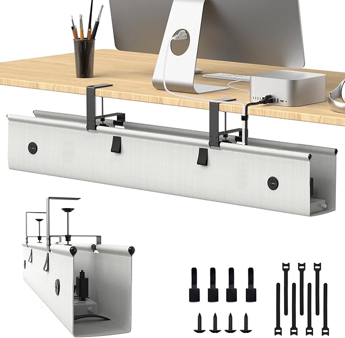 KIGJU Under Desk Cable Management Tray, 40-inch No-Drill Cord Organizer