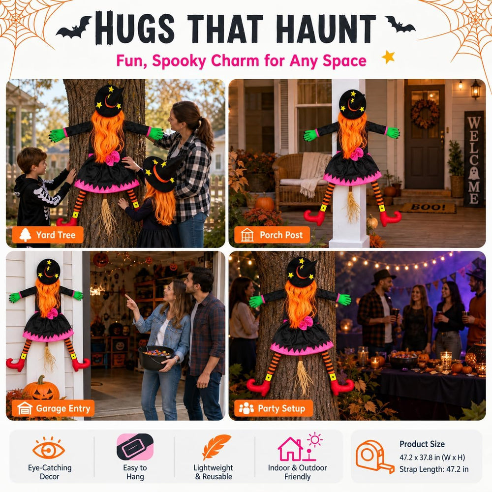 Halloween Decoration Outdoor, Tree Hugging Witch with Orange Hair