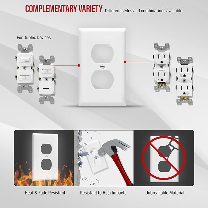 ENERLITES Duplex Wall Plates, Electrical Outlet Covers, Standard Size 1-Gang (100 Pack)