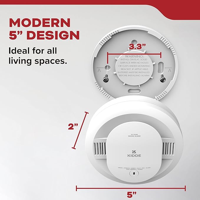 Kidde Smoke Detector for Home, 10-Year Battery Powered, Voice Alerts, LED Light (3 Pack)