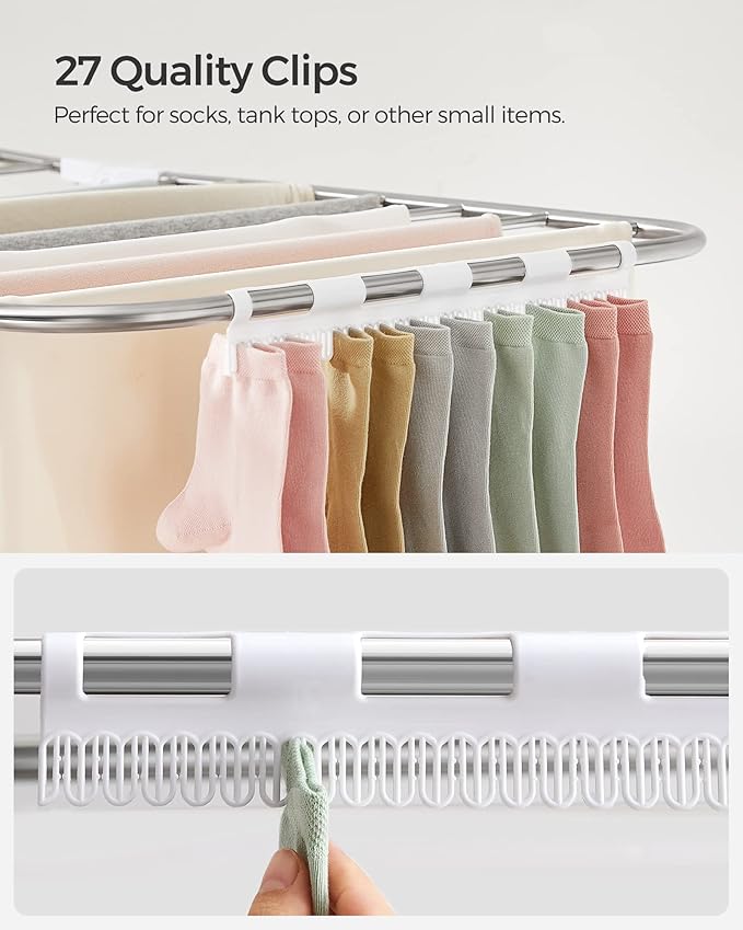 SONGMICS Clothes Drying Rack, Foldable 2-Level Laundry Drying Rack,