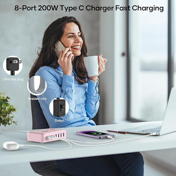8-Port USB C Fast Charger Block 200W