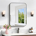 Bathroom Mirror, 18 x 24 inch Metal Framed Black Rectangle Mirror, Rounded