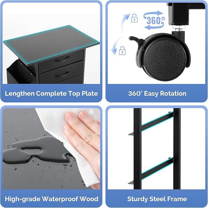 Printer Stand with 3 Fabric Drawer, Mobile File Cabinet