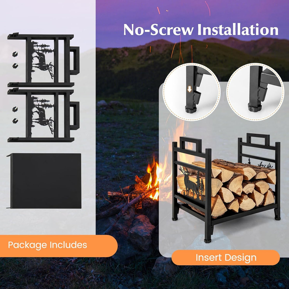 ironmax 18" heavy duty firewood rack with bottom on a desk or shelf
