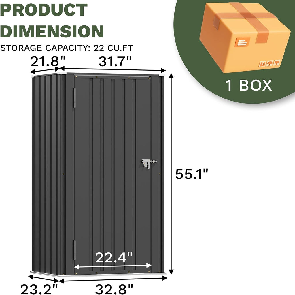 patiowell 22 cuft storage shed, metal vertical storage, close-up detail