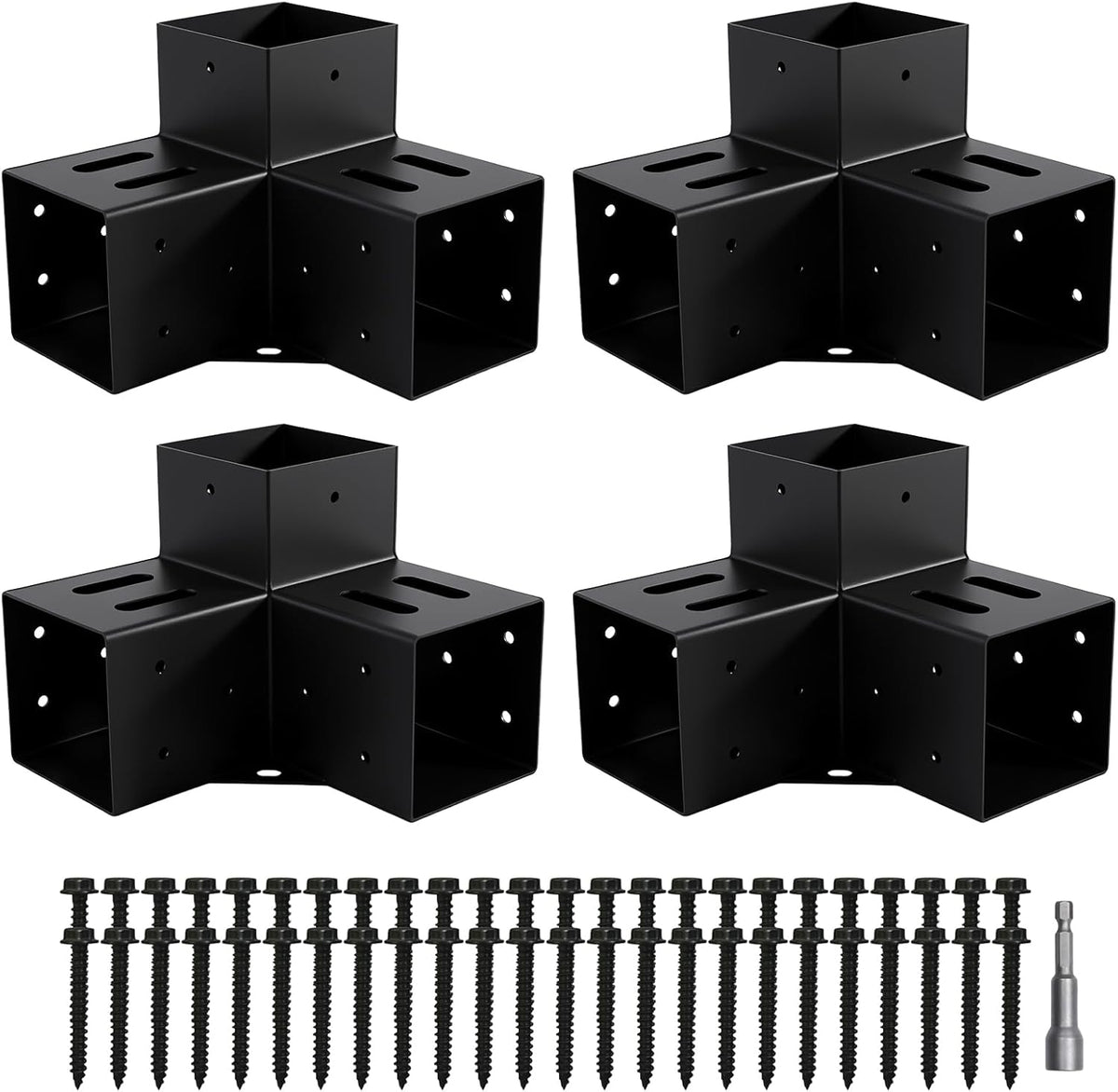 4 Pcs 4"x 4" 3 Way 90 ° Pergola Bracket (Actual: 3.6“x3.6)