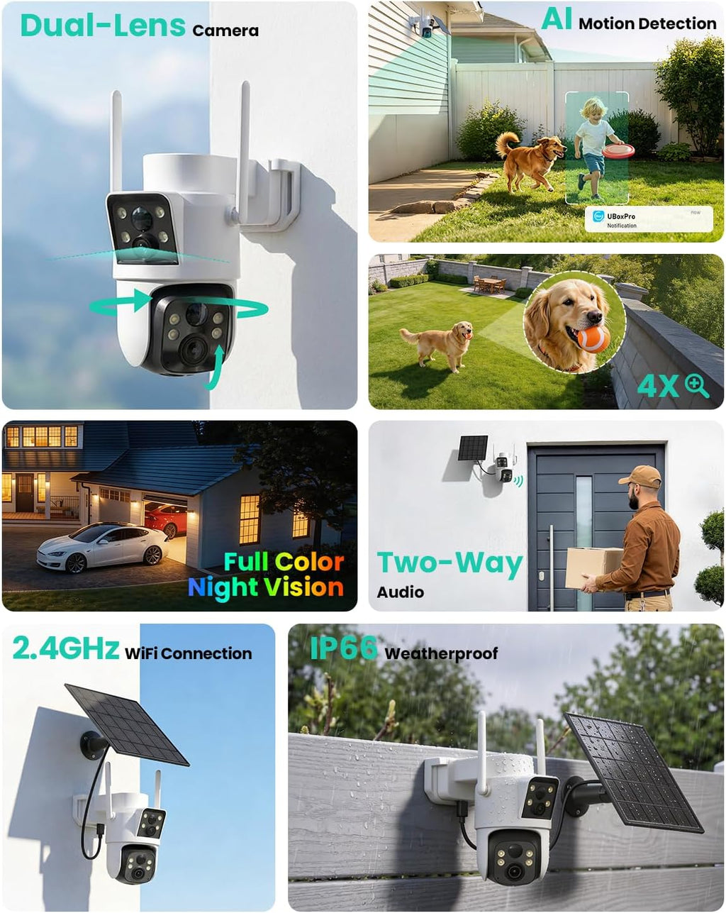 liwan dual lens solar security camera wireless outdoor shown in use