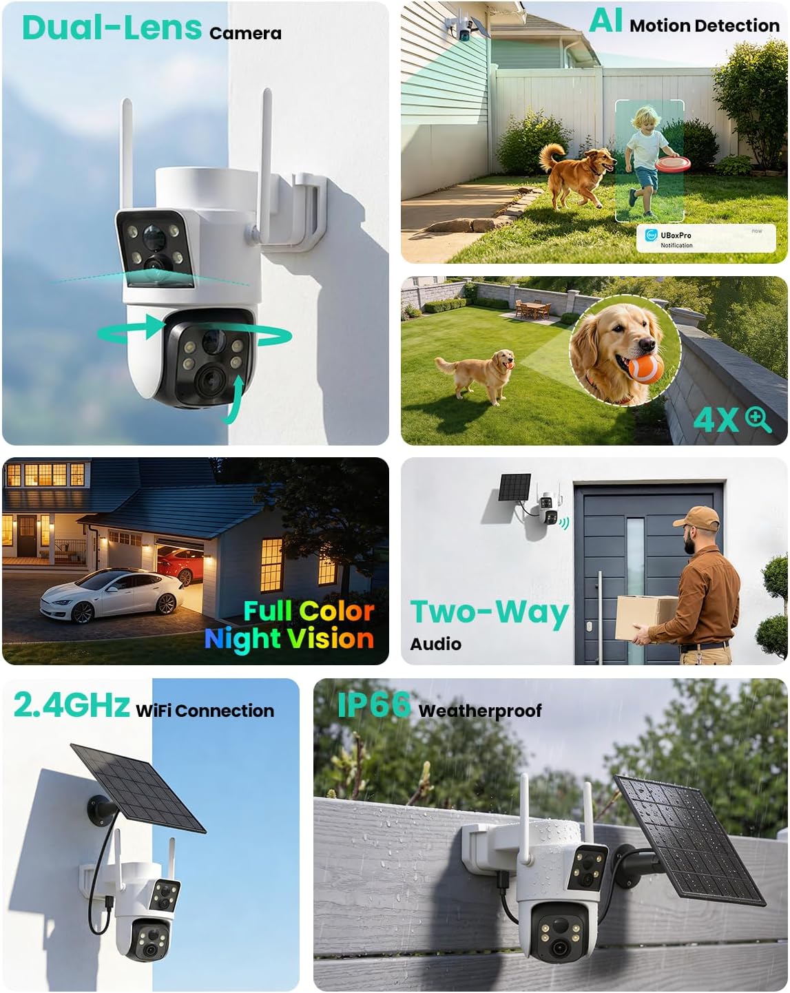 liwan dual lens solar security camera wireless outdoor shown in use