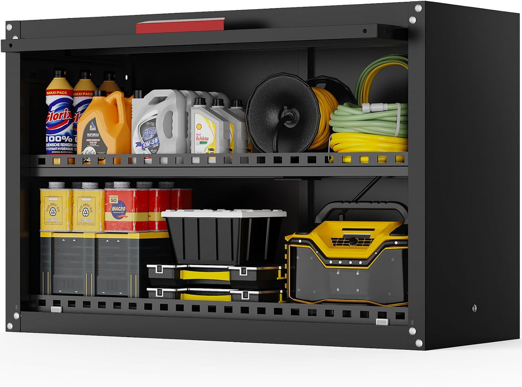 30" W Garage Wall Cabinet,Up Flip Door Metal Wall Cabinet with Adjustable Shelf,Wall Cabinets with Anti-Fall Rails for Workshop/Basement/Utility Room
