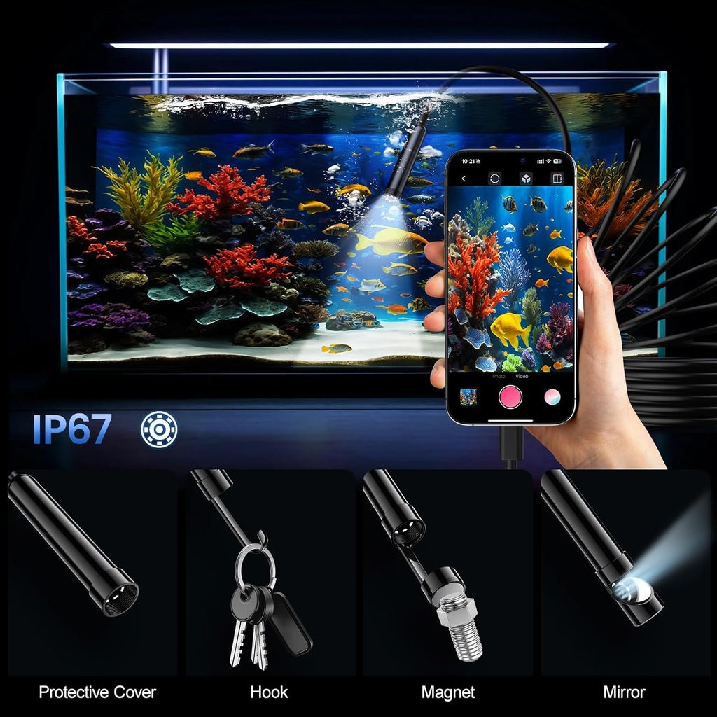 BAZO Endoscope Camera with Light –1920P HD Borescope with 8 Adjustable LEDs