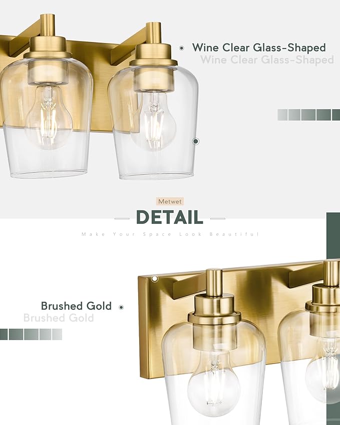 METWET Bathroom Light Fixtures, 4-Light Modern Vanity Light