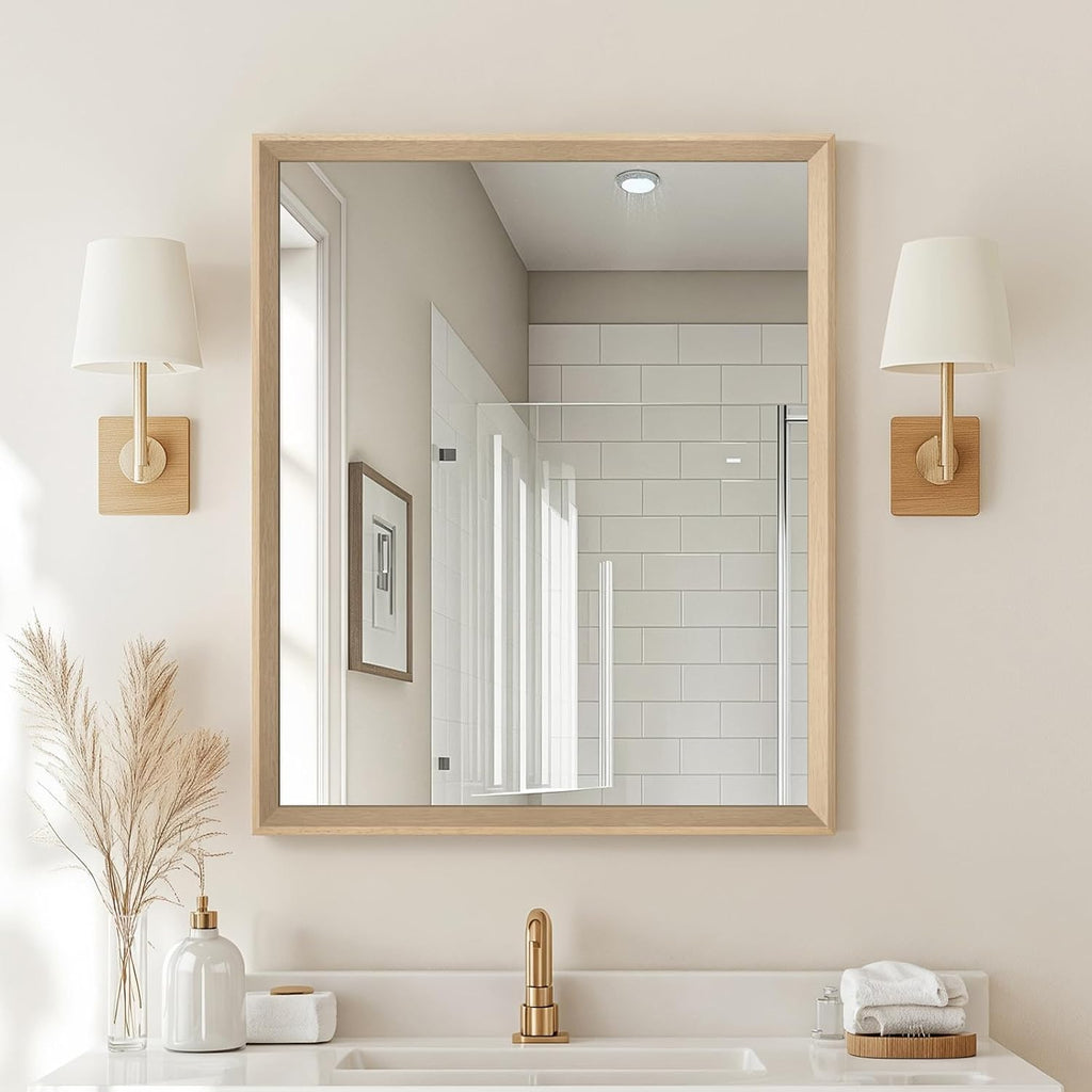 Oak Wood Effect Framed Wall Mirror, 30x36 Rectangle Mirror, 1/8"