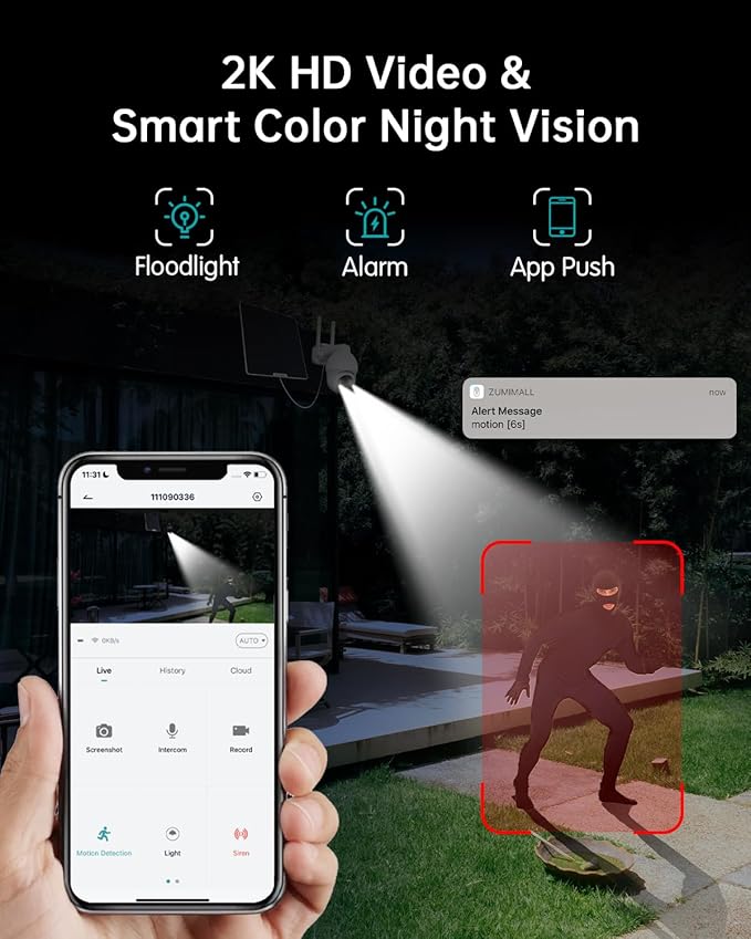 ZUMIMALL 4G LTE Cellular Security Camera, No WiFi Outdoor Camera Wireless