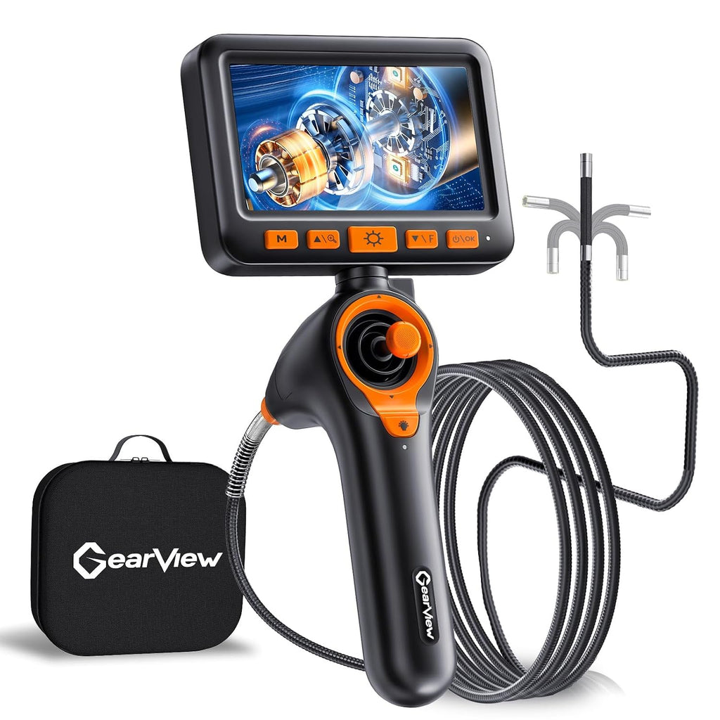 360°Articulating Borescope Camera - 5" HD 1080P Inspection Camera Screen with 6 Light, Endoscope with 6.2mm IP67 Waterproof Probe, 3X Zoom 4-Way Borescope with Flexible Cable