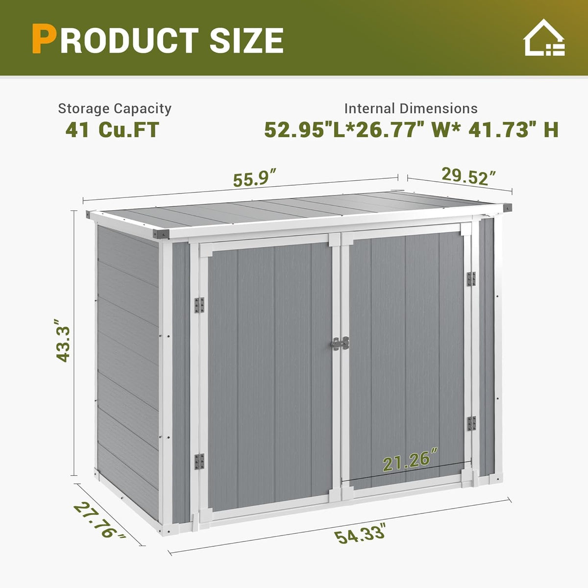 41 cu.ft storage shed outdoor horizontal resin shed on a desk or shelf