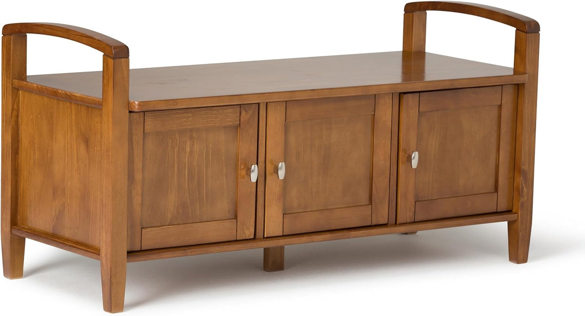 SIMPLIHOME Warm Shaker 44" Wide Solid Wood Storage Bench in Brown