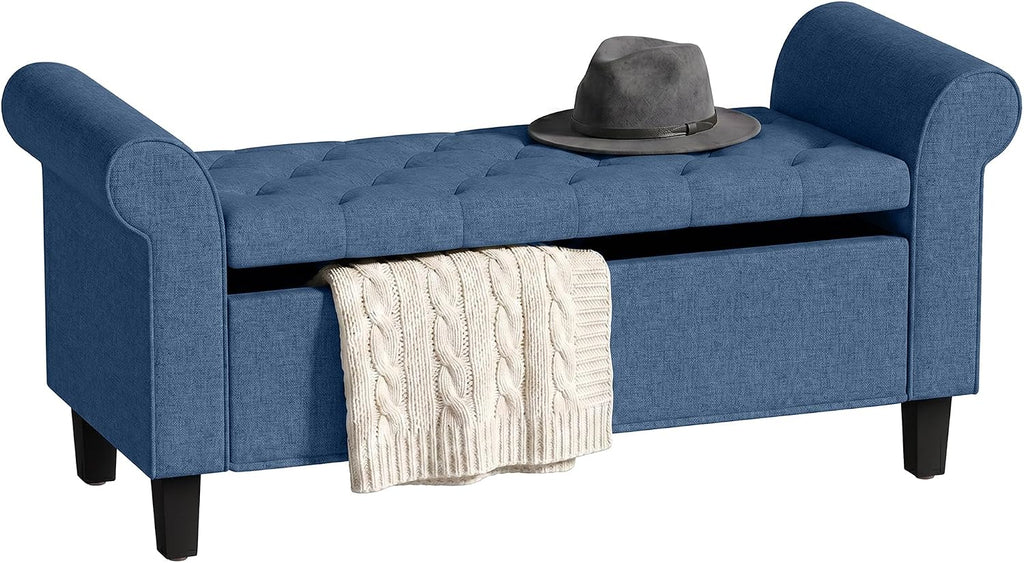 HOMCOM 47" Storage Ottoman End of Bed Bench with Rolled Arms Blue