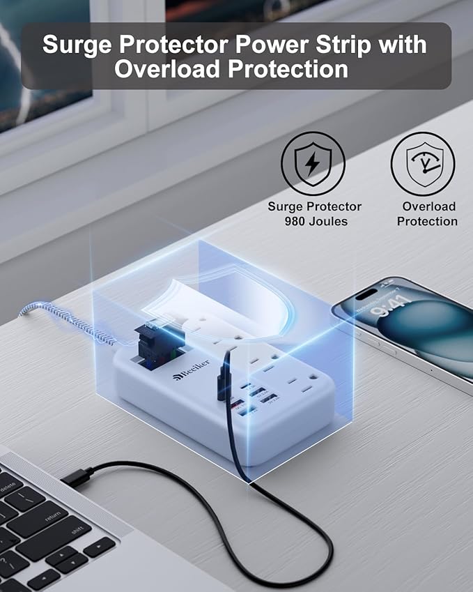 45W USB C Surge Protector Power Strip, Travel Power Strip
