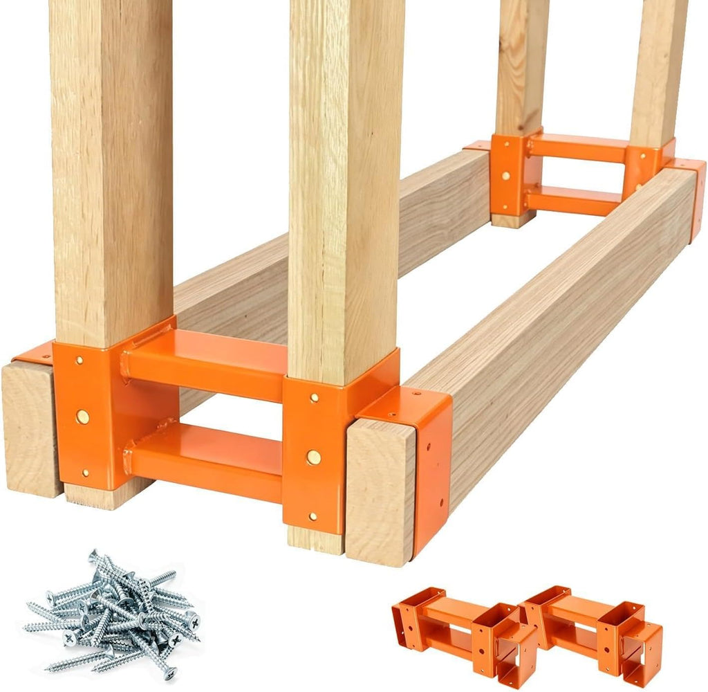 Highpro Firewood Rack Outdoor, Fire Wood Racks, Fire Log Holder Storage, Heavy Duty Steel Firewood Rack Bracket Kit for Outdoor Indoor Patio Deck Metal Log Holder with Screws (Orange)