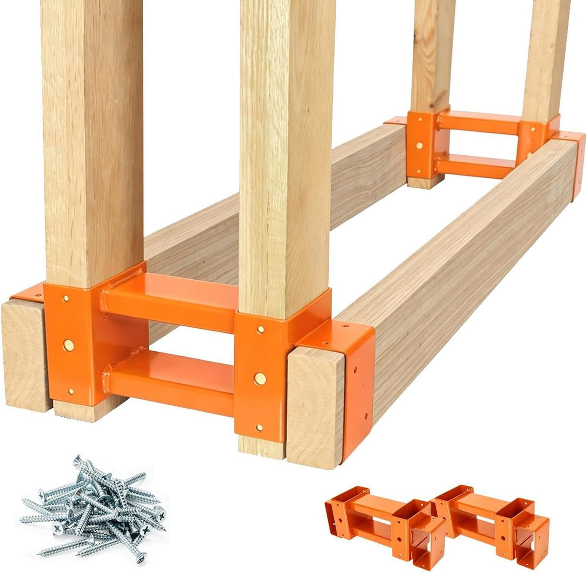 Highpro Firewood Rack Outdoor, Fire Wood Racks, Fire Log Holder Storage, Heavy Duty Steel Firewood Rack Bracket Kit for Outdoor Indoor Patio Deck Metal Log Holder with Screws (Orange)