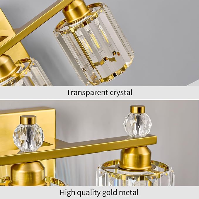 FDPBY Bathroom Vanity Lights 3-Light Gold Modern Crystal Vanity Light Fixtures