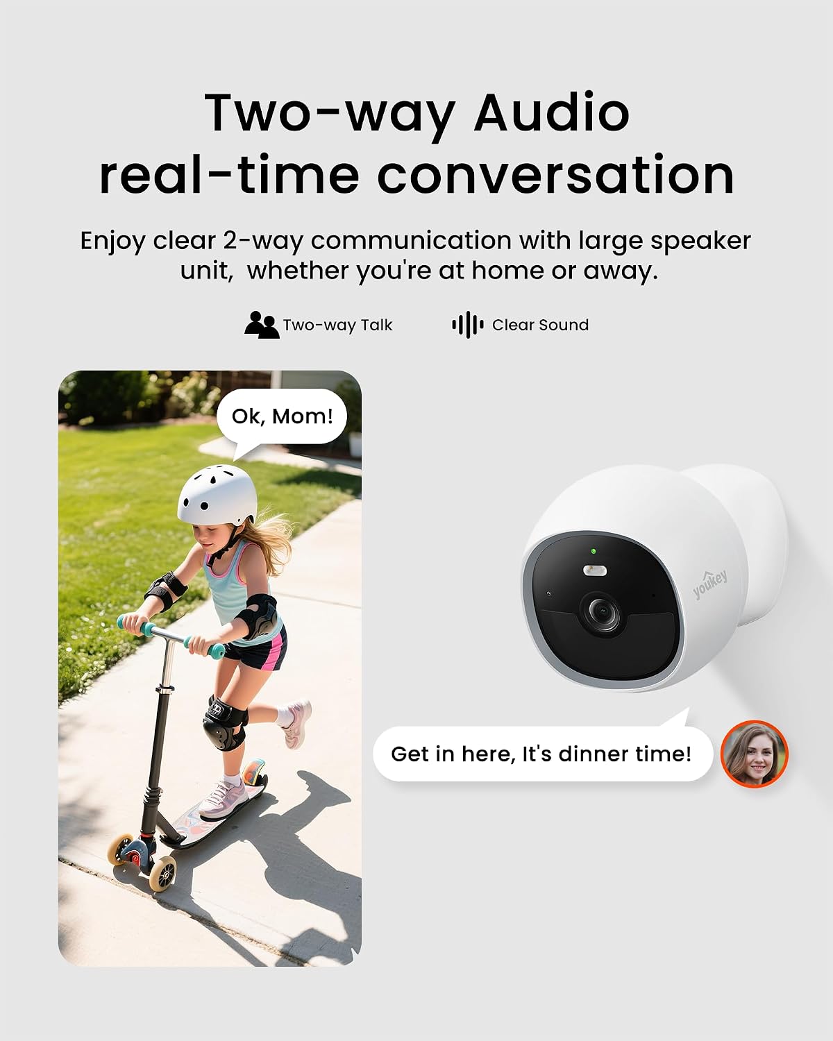 youkey wireless security camera outdoor, no monthly fee on a desk or shelf