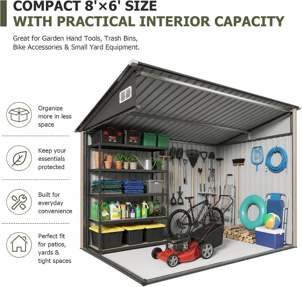 aoxun 8x6 ft lean to outdoor storage shed, package contents