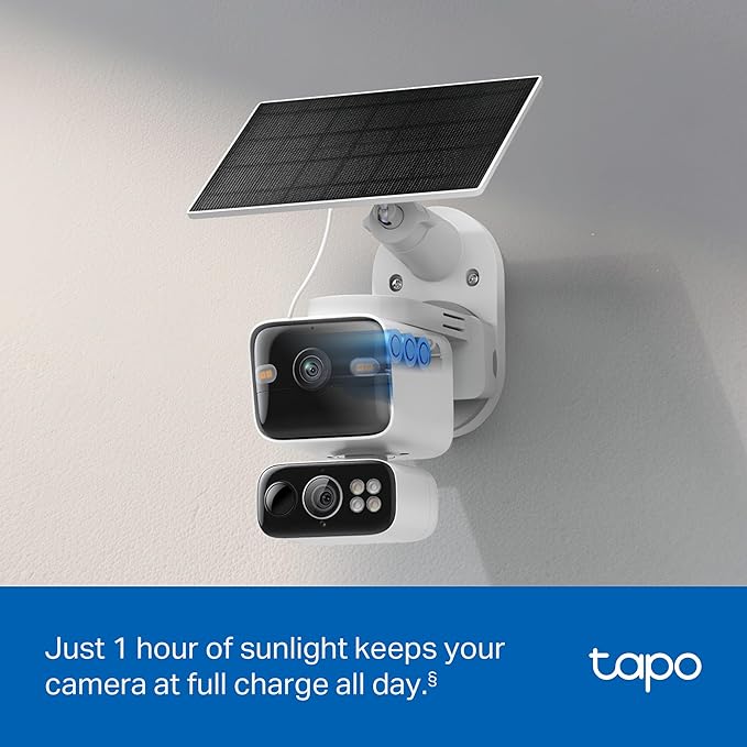 Tapo 2K Dual Lens Pan/Tilt Security Battery Camera Wireless w/Solar Panel